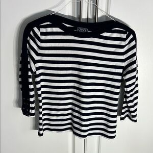 Chaps Black and White Striped Top